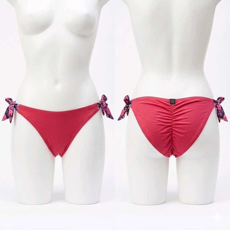Hot pink Ruched Bikini Bottoms with Floral Ties