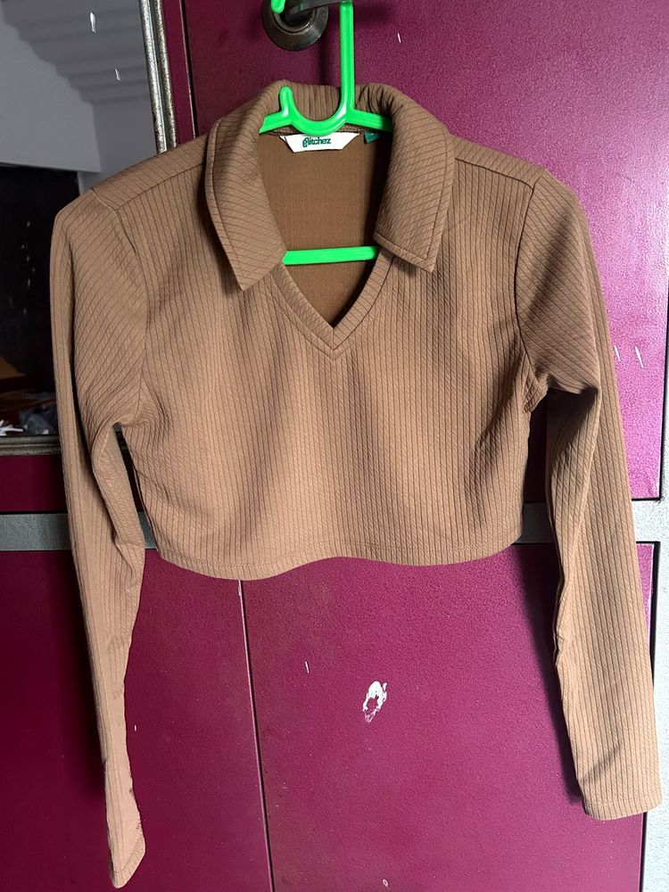 Ribbed Cropped Long Sleeve Top