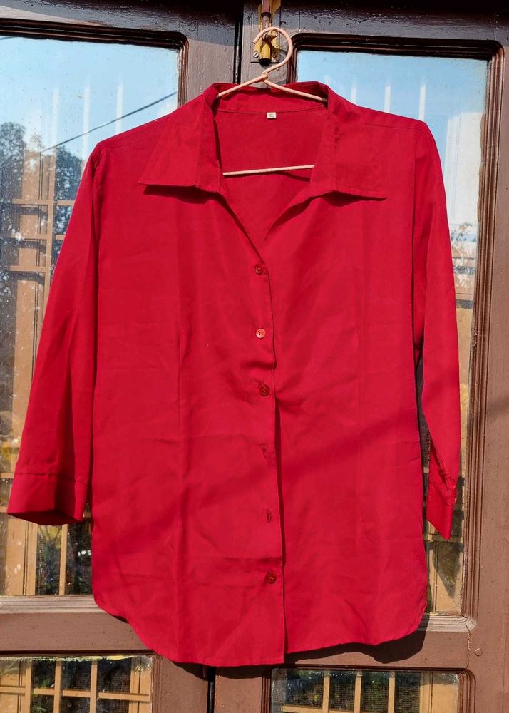Elegant Red Button-Down Shirt