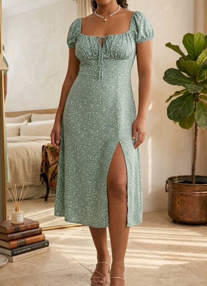 Cute Floral Print Midi Dress