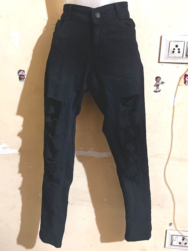Distressed Black Denim Jeans