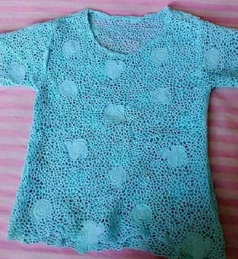 Handmade Crochet Blue Tunic Top