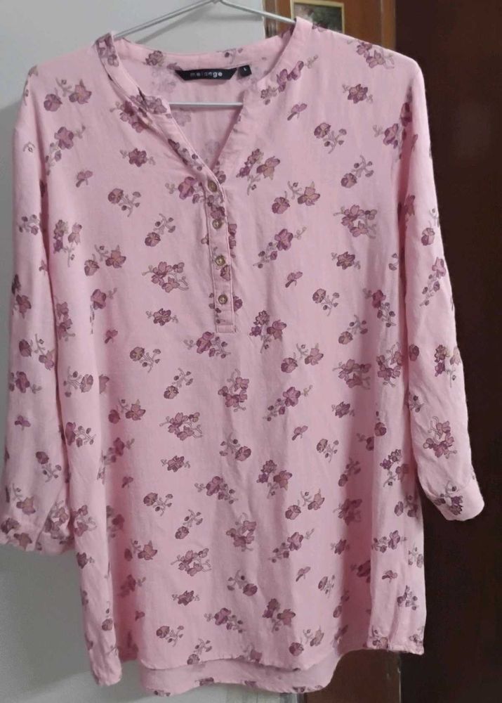 Pink Floral Print Tunic Top by Melange