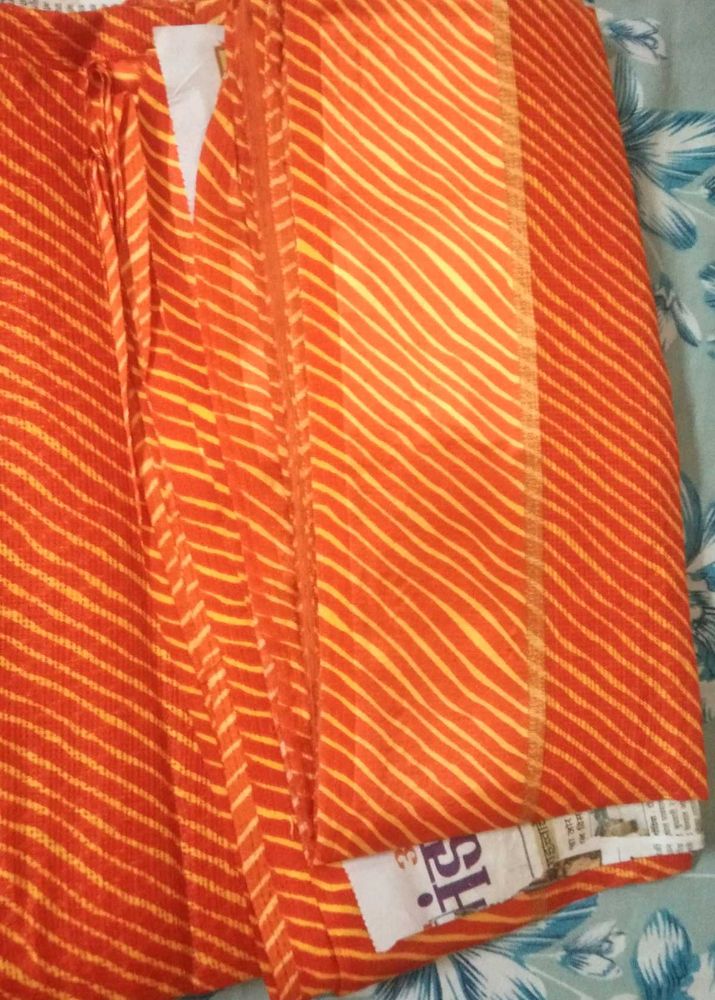 Orange Striped Leheria Georgette Saree