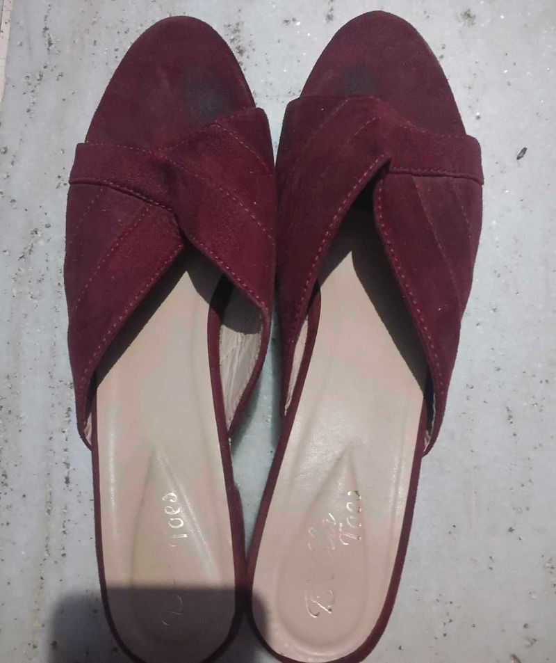 Maroon Suede Mules