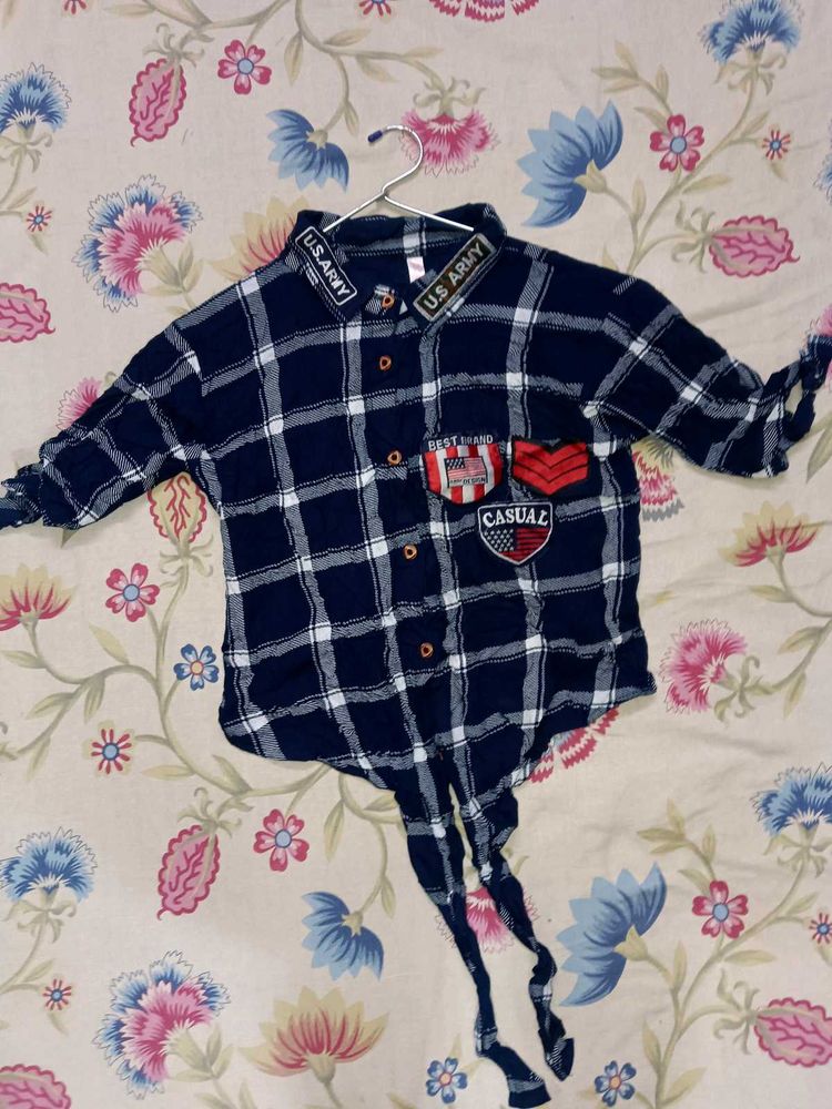 Navy Blue Plaid Casual Shirt