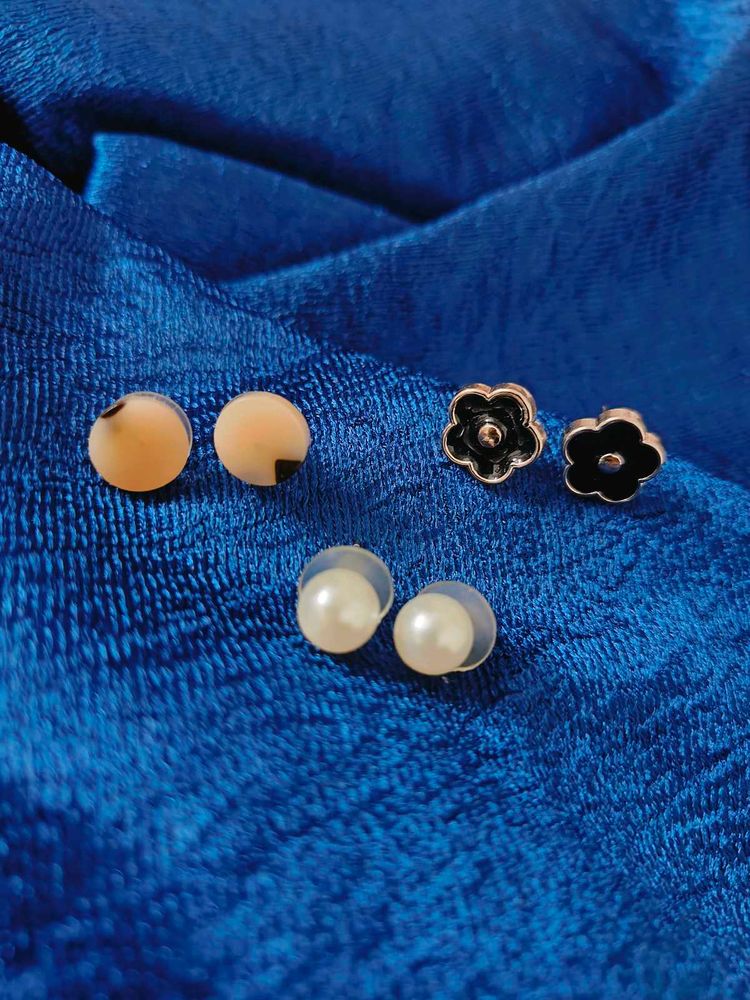 Set of 3 Pairs Minimalistic Chic Stud Earrings
