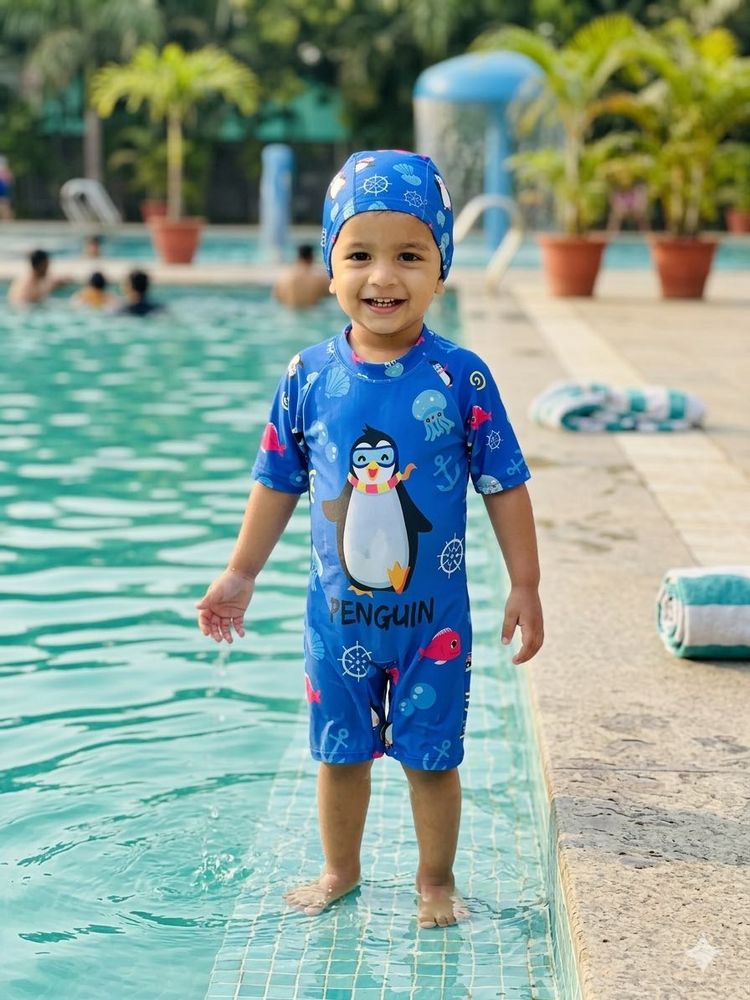 Cute Penguin Swimsuit with Cap