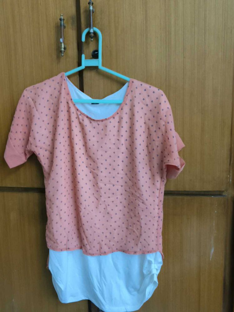 Casual Peach Top with Polka Dots
