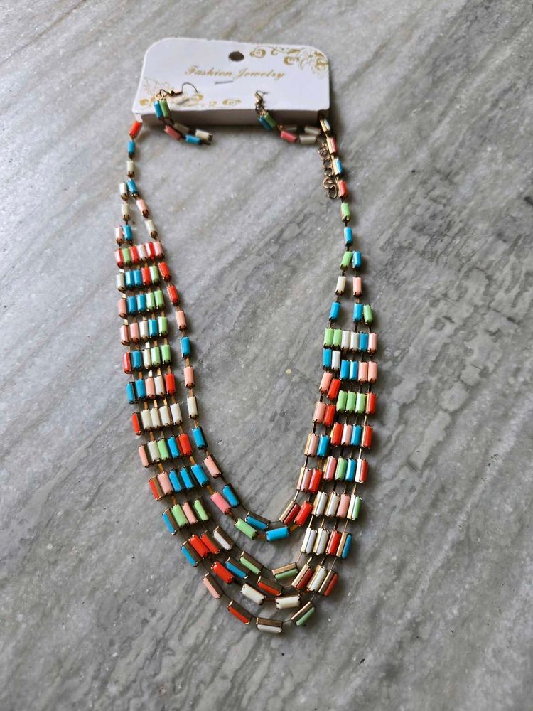 Boho Layered Beaded Necklace &amp; Earrings Set