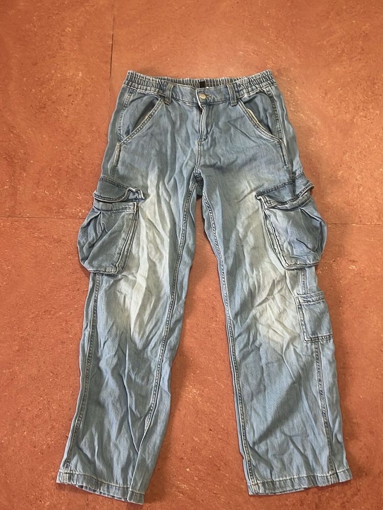 Blue Denim Cargo Pants