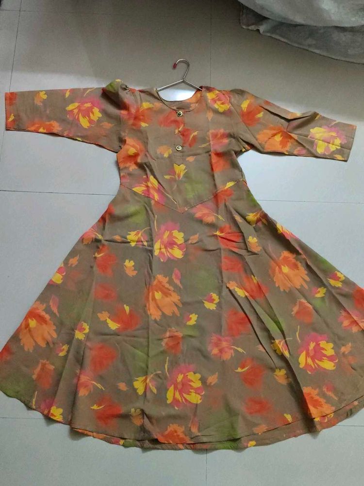 Brown Floral Print Kurta