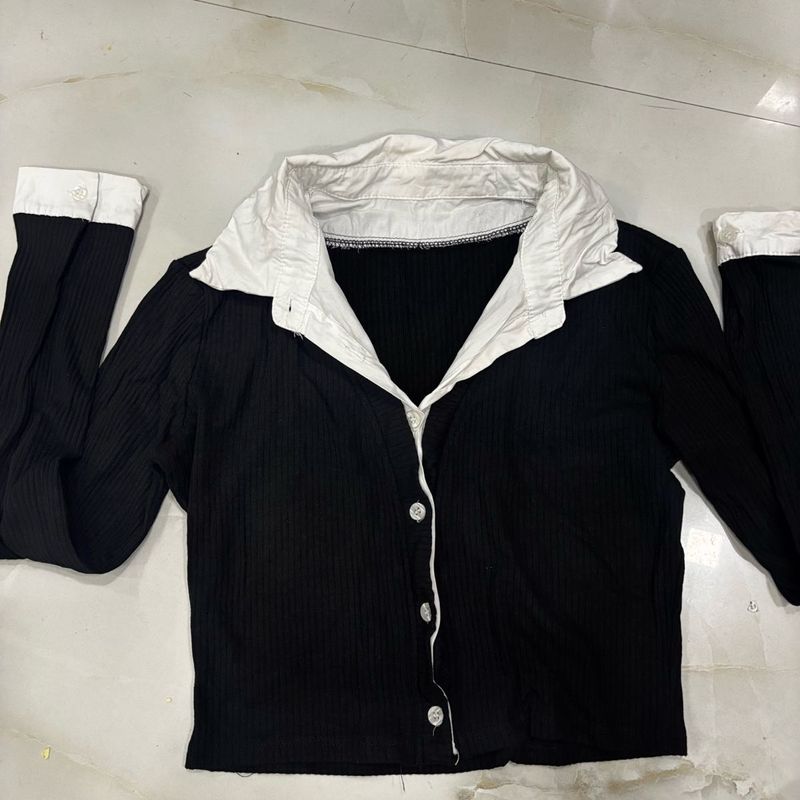 Black Collared Long Sleeve Top