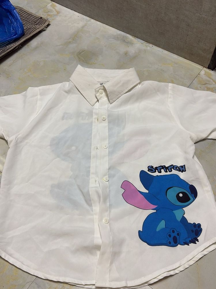 Cute Stitch White Button-Up Shirt