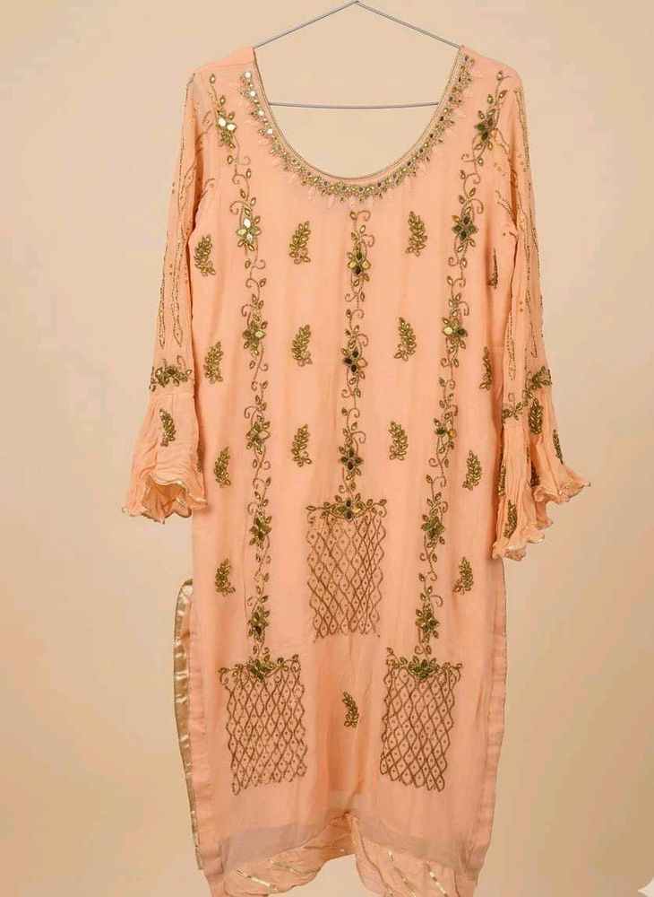 ✨ Peach Embellished Party Kurti( suit)