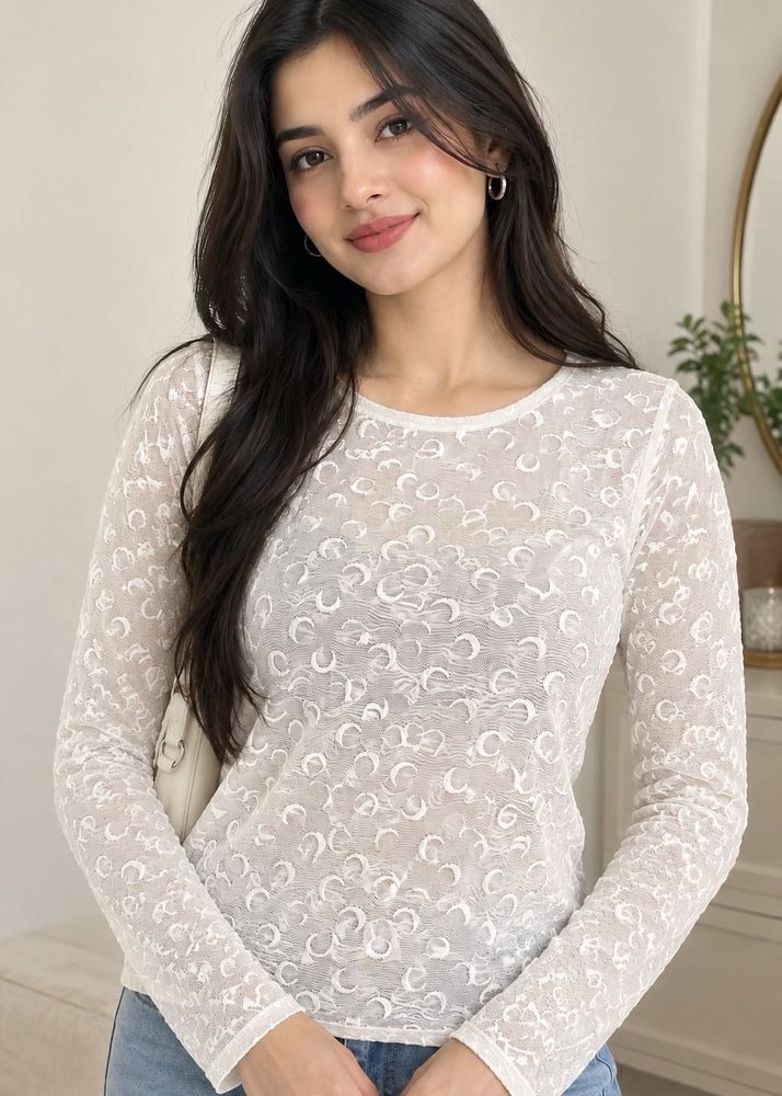 Sheer White transplant Floral Long Sleeve Top