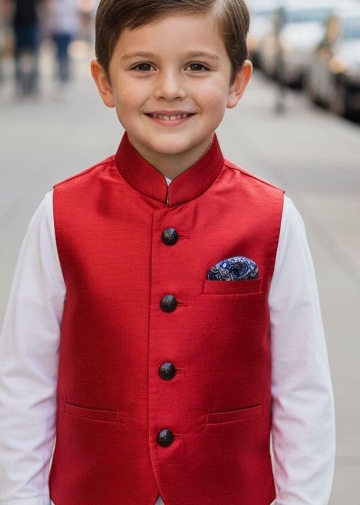 Red Festive Boys Waistcoat
