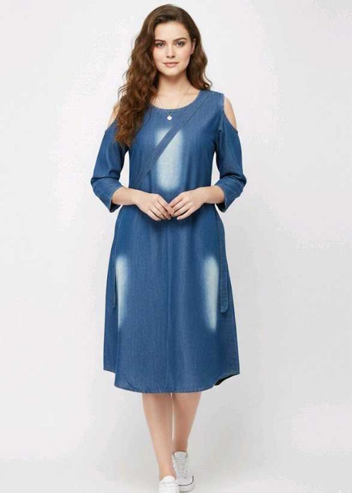Stylish Denim Cold Shoulder Dress