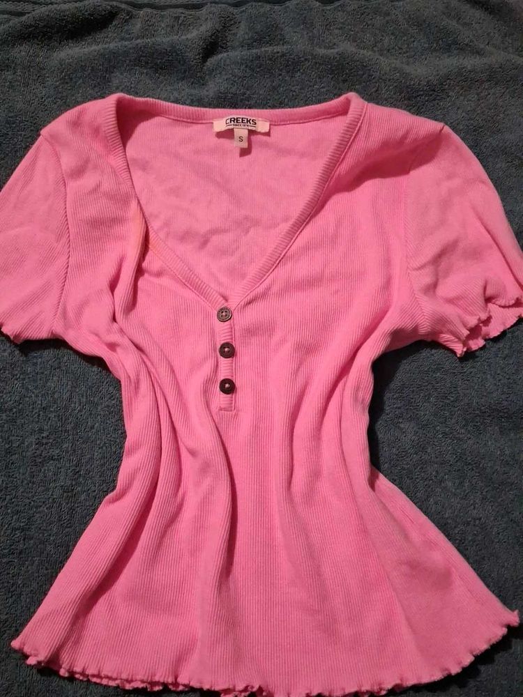 Cute Pink Button-Up Top