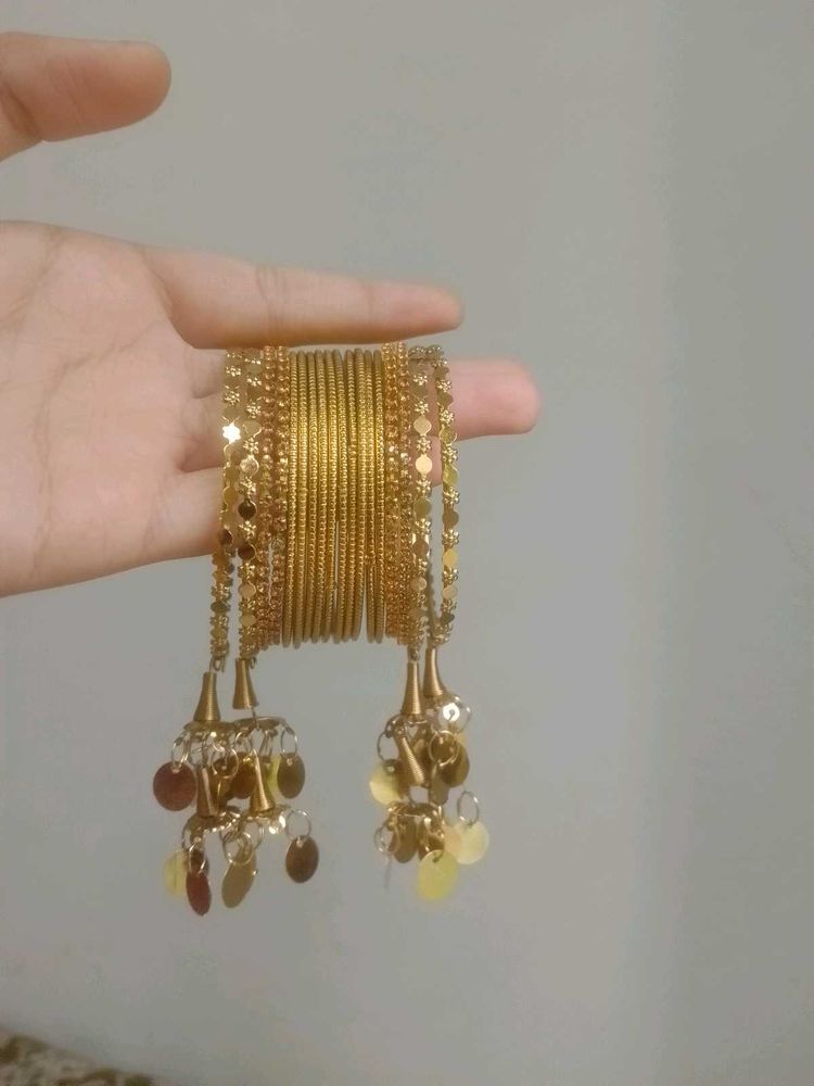 Gold-tone Kada Bangles with Tassels