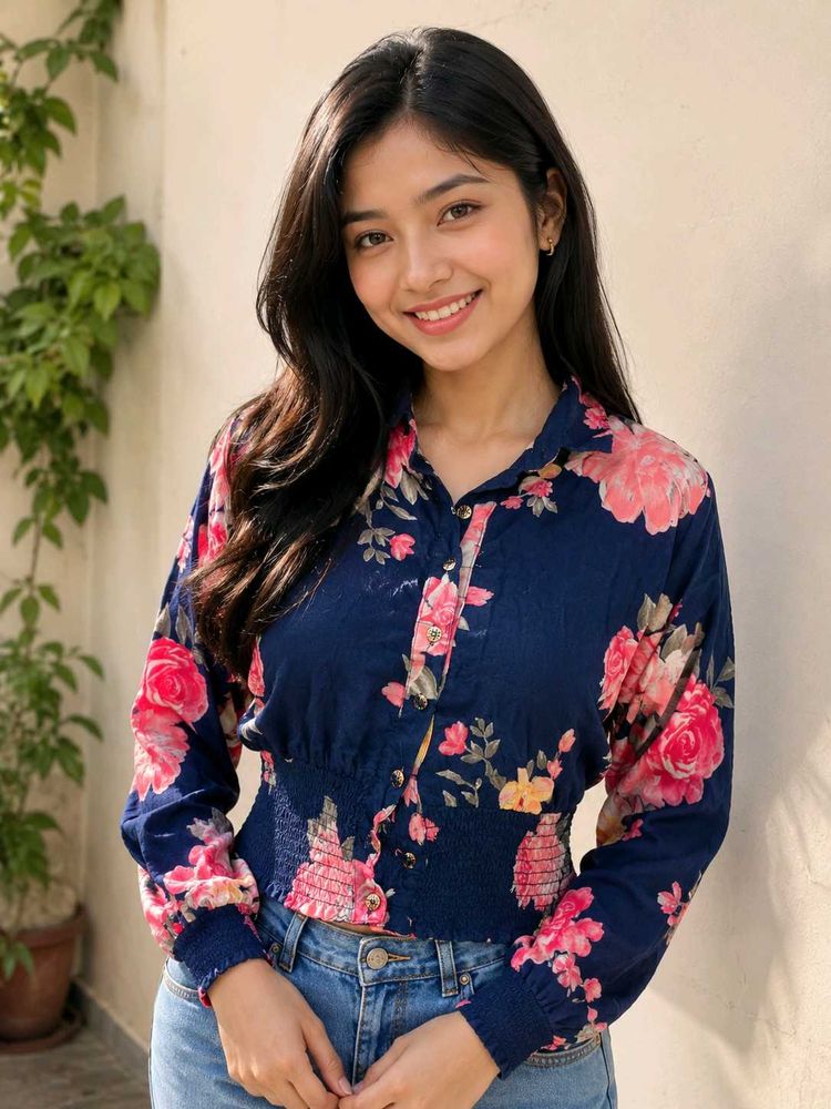 Chic Floral Print Button-Up Top✨💗💫