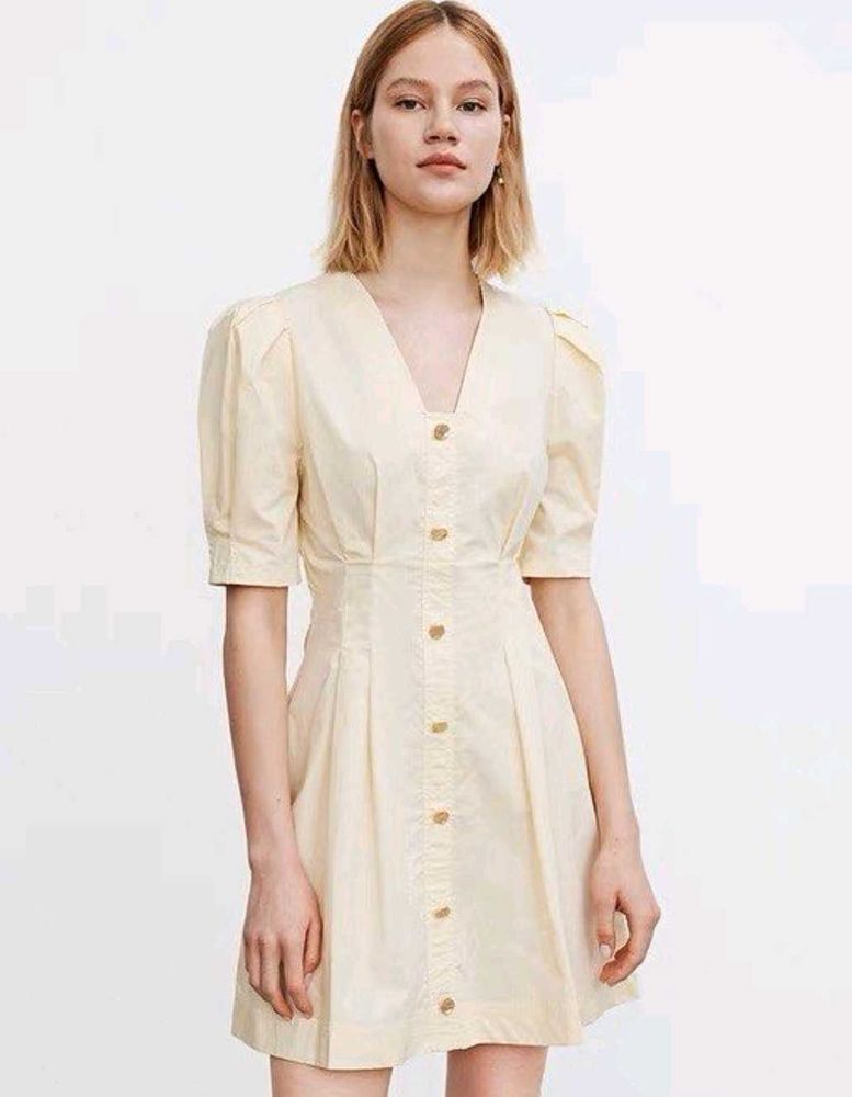 Pastel Puff Sleeve Button-Up Dress