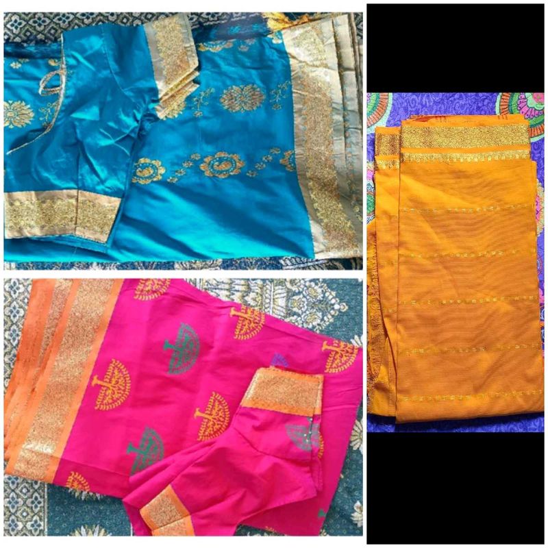 ✨Three Combo Sarees With Blouse