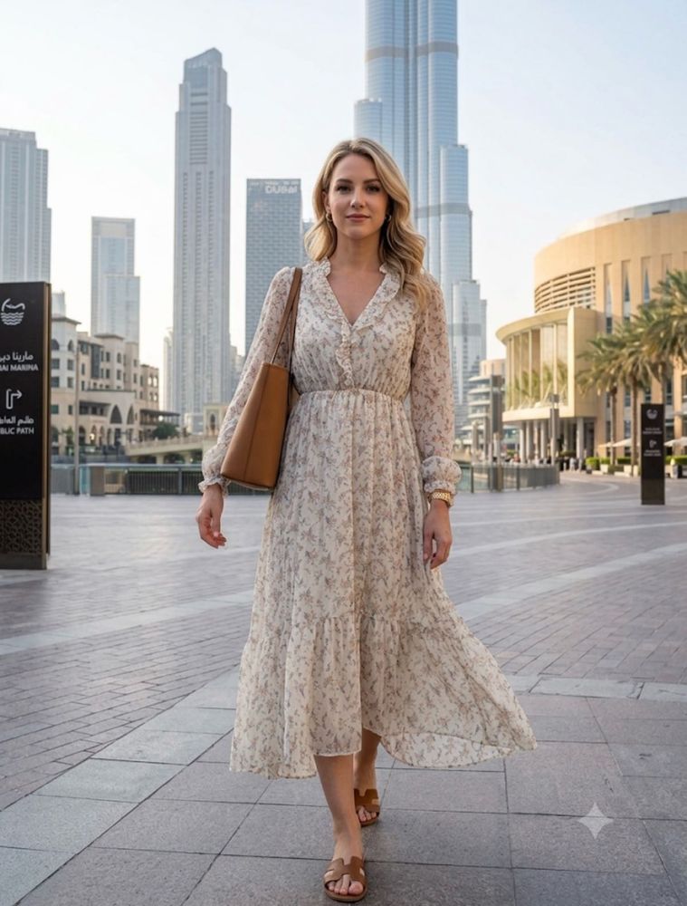Floral Print V-Neck Midi Dress