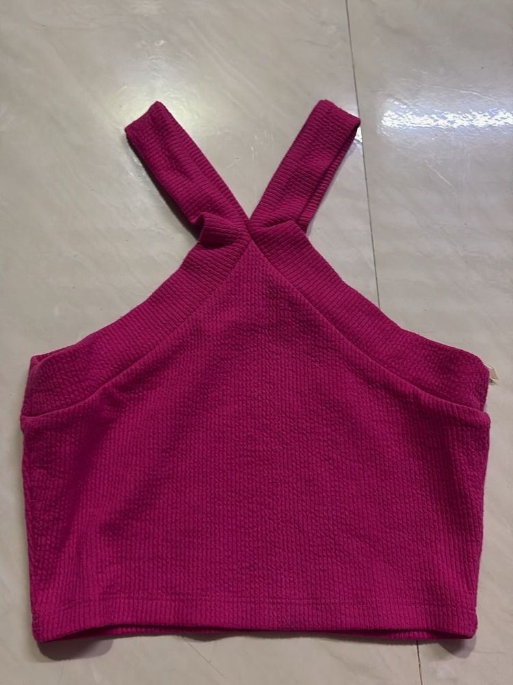 max Pink Crisscross Crop Top