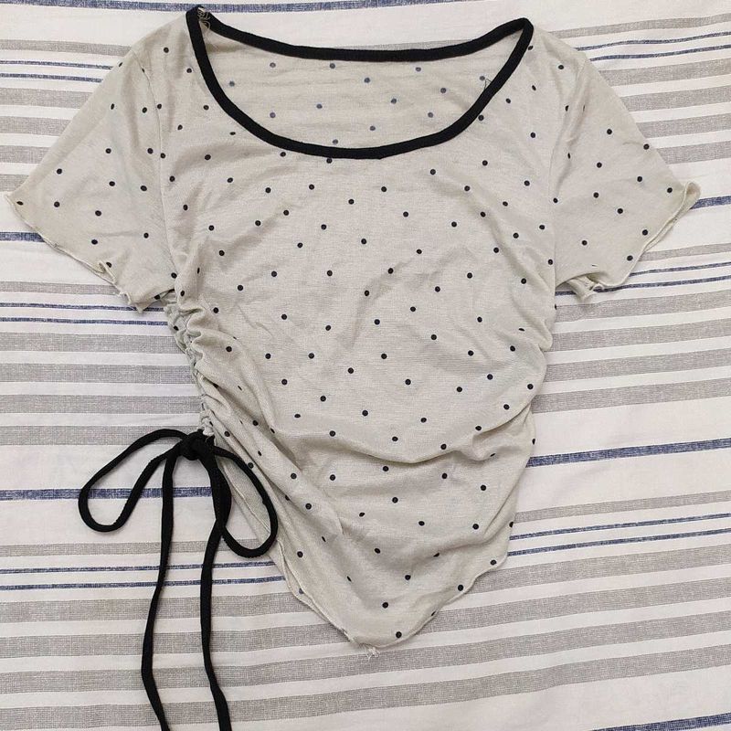 Polka Dot Drawstring Top