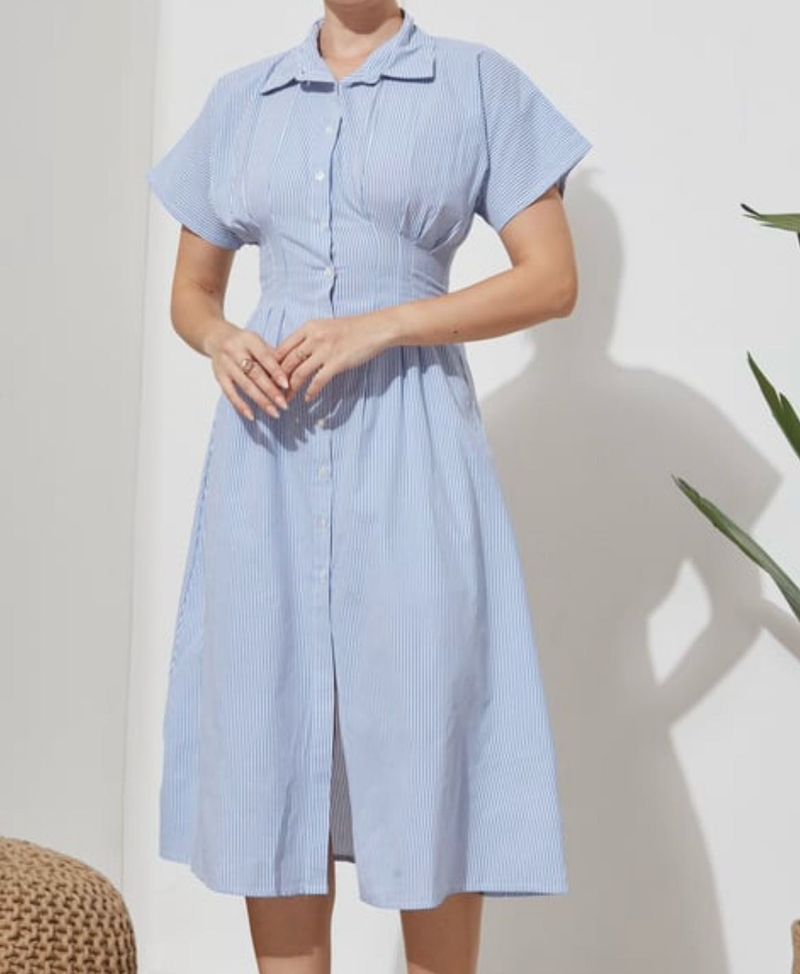Light Blue Striped Shirt Dress