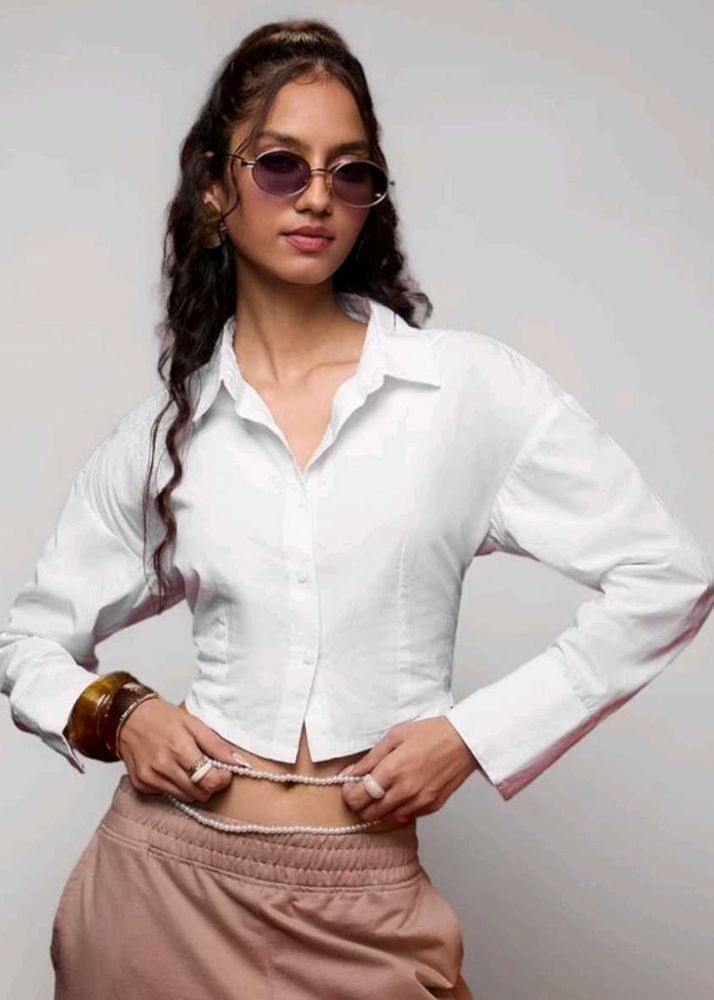 Chic White Cropped Button-Up Shirt