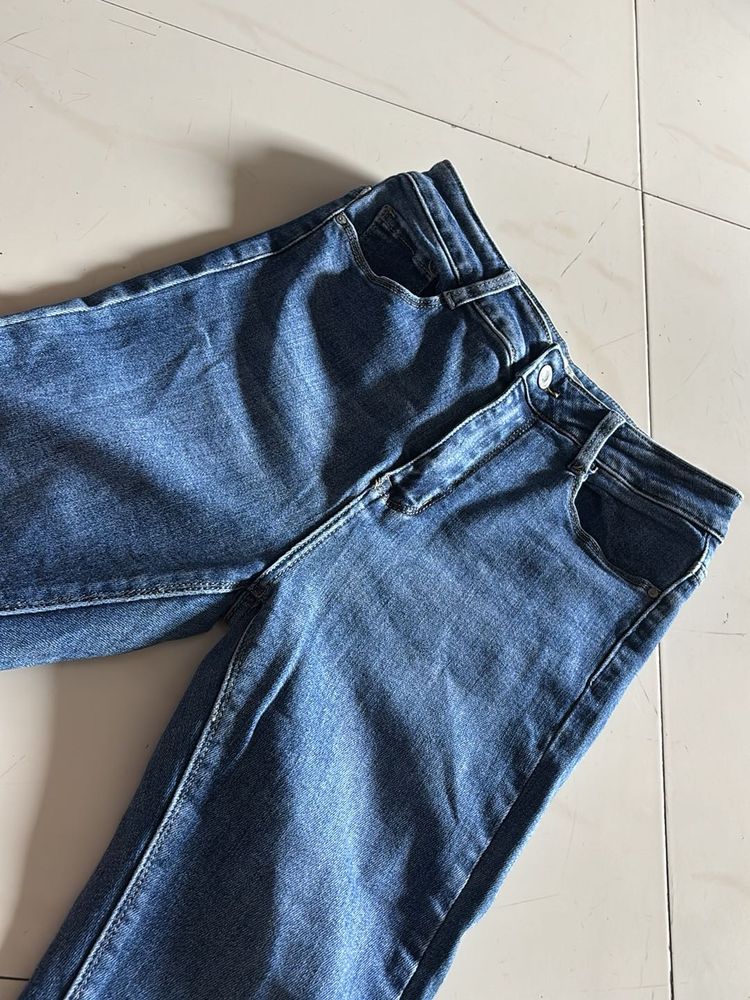 vintage dark blue split hem Denim Jeans