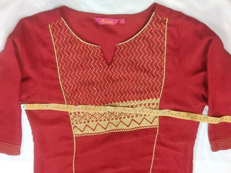 Red Embroidered Kurta