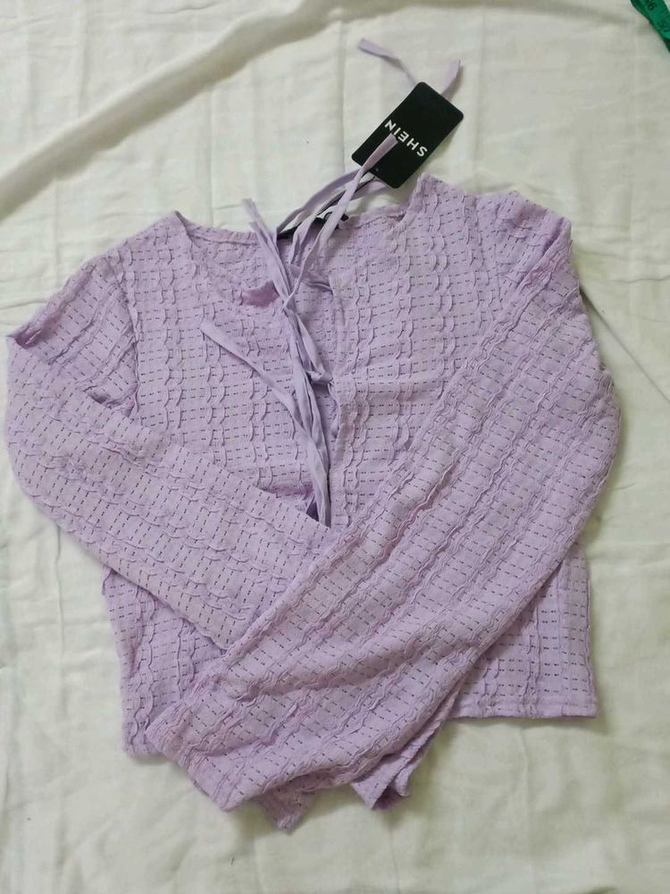 Shein Purple Textured Tie-Front Top