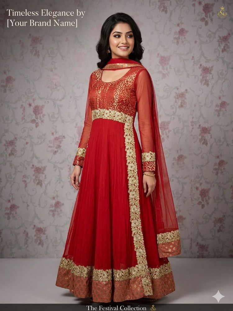 Elegant Red Embroidered Anarkali Gown