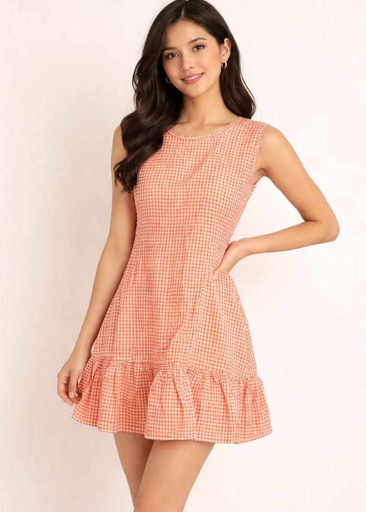 Cute Gingham Ruffle Hem Dress