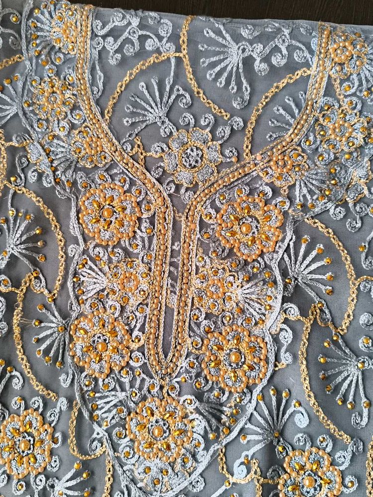 SEMI STITCHED EMBROIDERY AND STONE DRESS