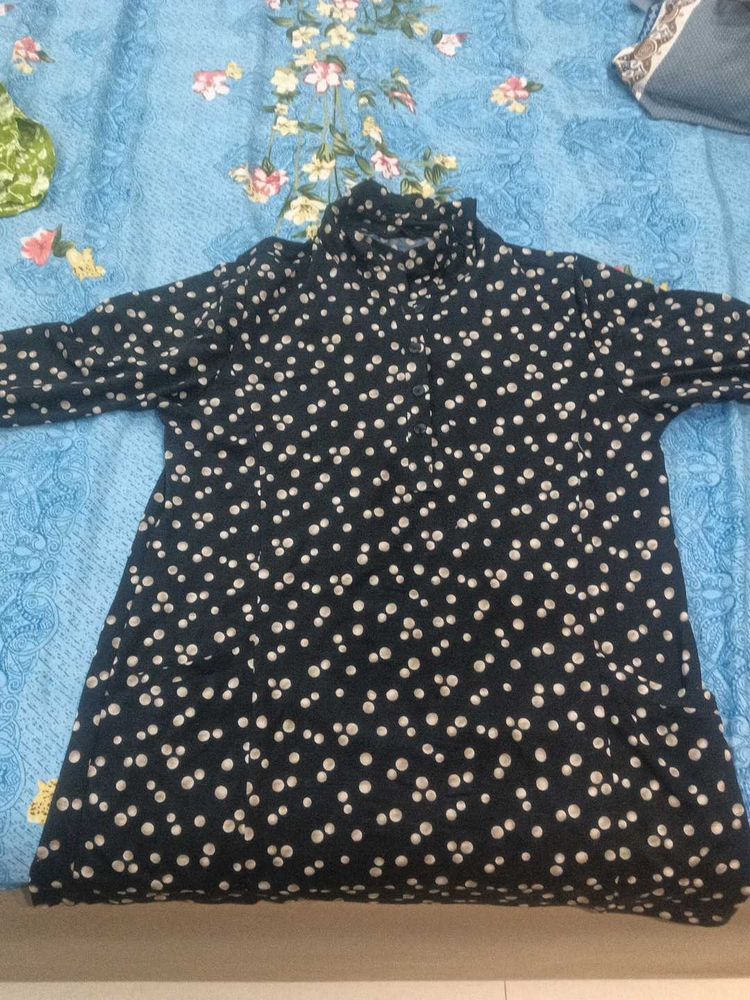 Stylish Black Kurta with White Polka Dots