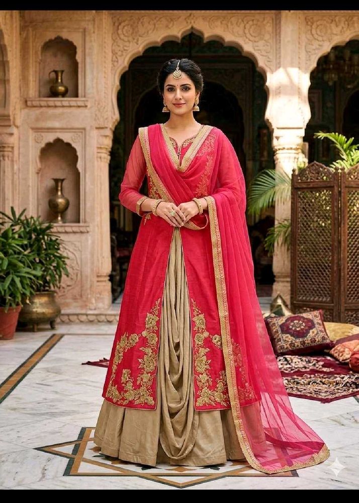Stunning Pink and Beige Embroidered Lehenga