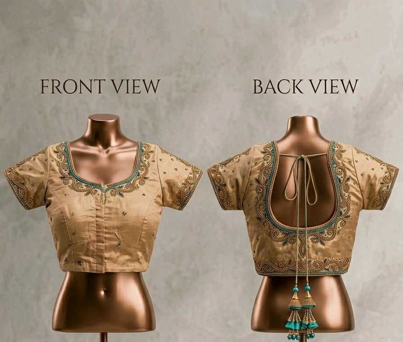 Premium gold Silk Saree aari work Blouse
