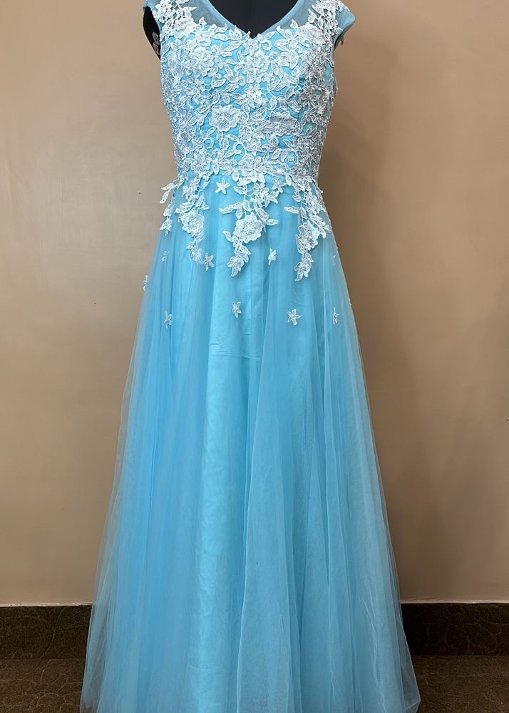 Light Blue Lace Tulle Gown