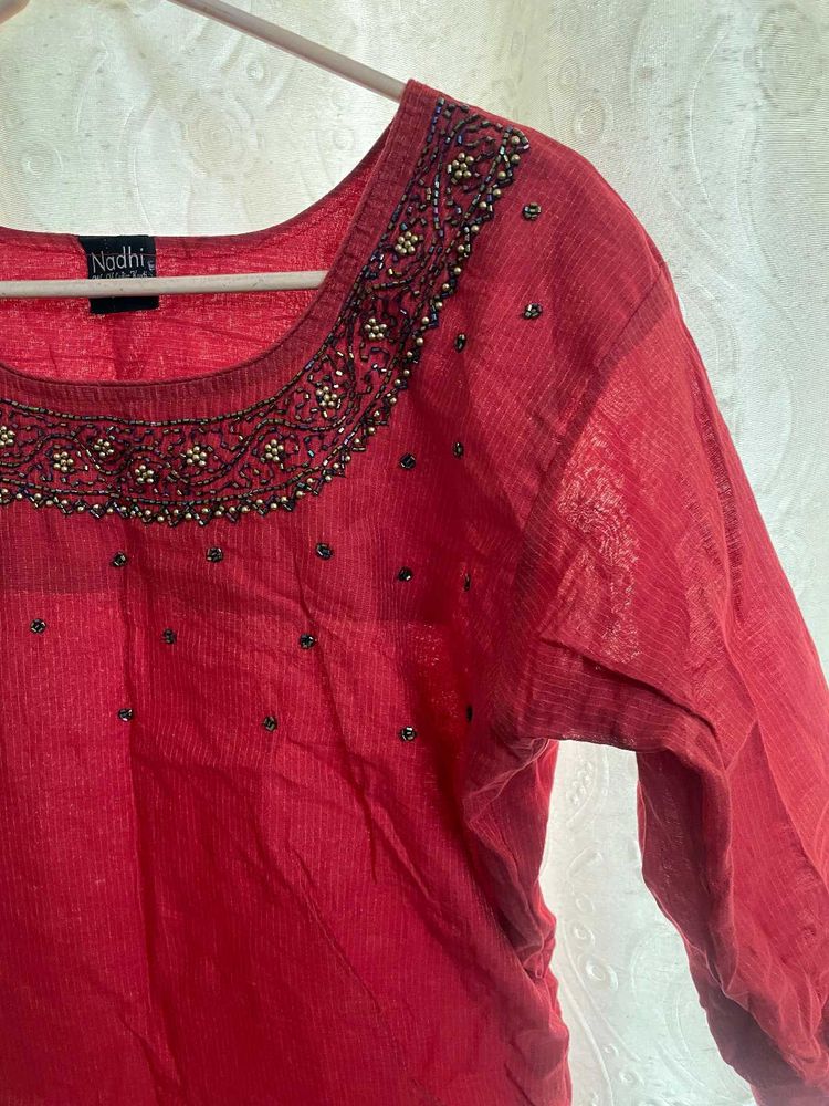 Embellished Red Kurta