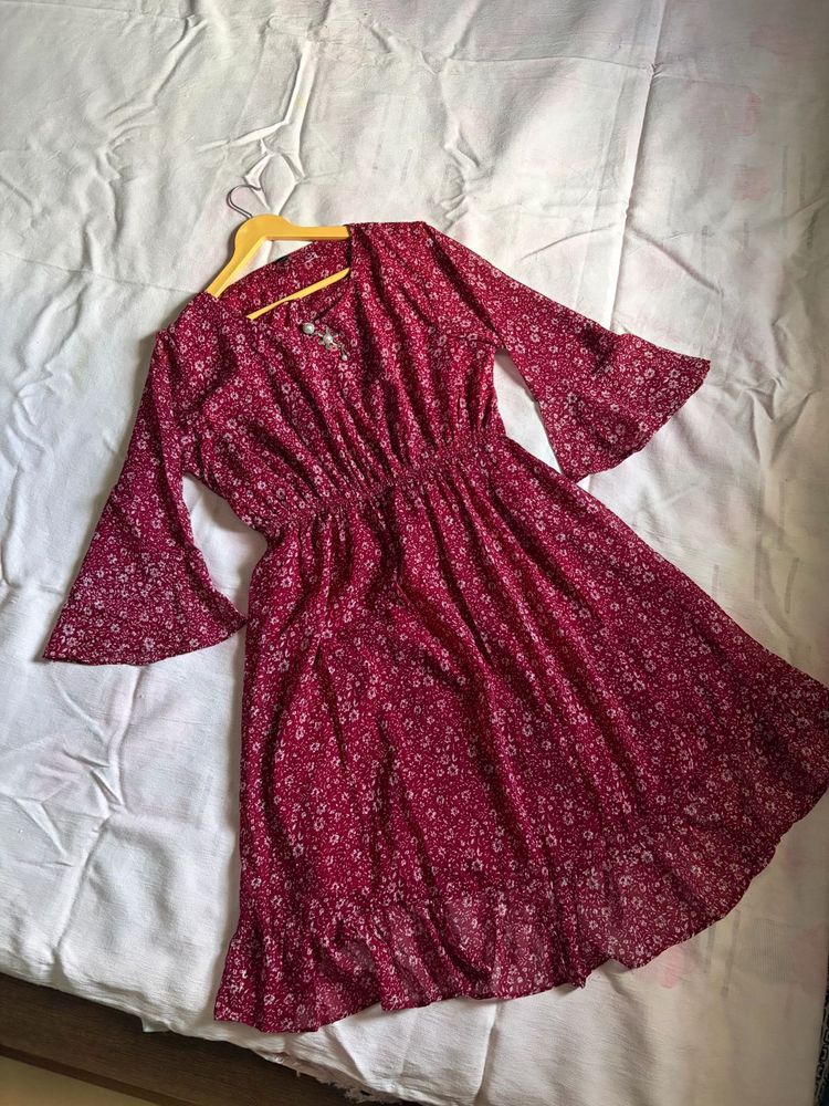 Maroon Midi Dress | Knee-Length | XXL | Never Worn