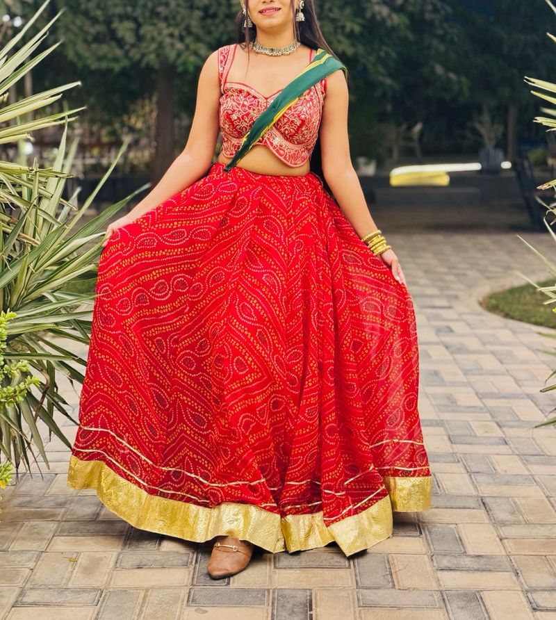 Beautiful Red Bandhani Lehenga Choli