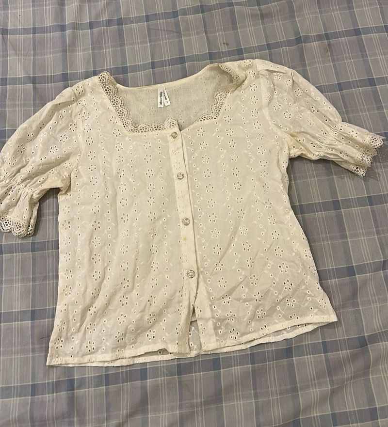 White Floral Eyelet Blouse