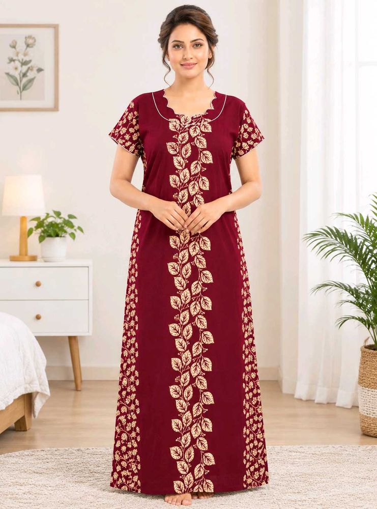 Beautiful Maroon Leaf Print Nightgown