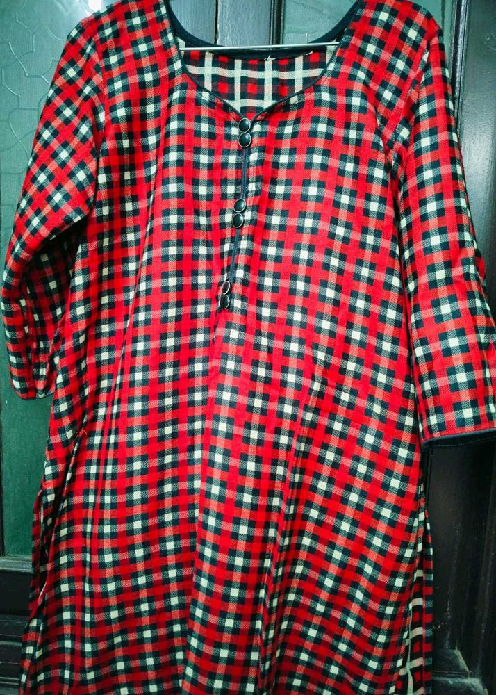 Red &amp; Black Checkered Kurta ( winter)