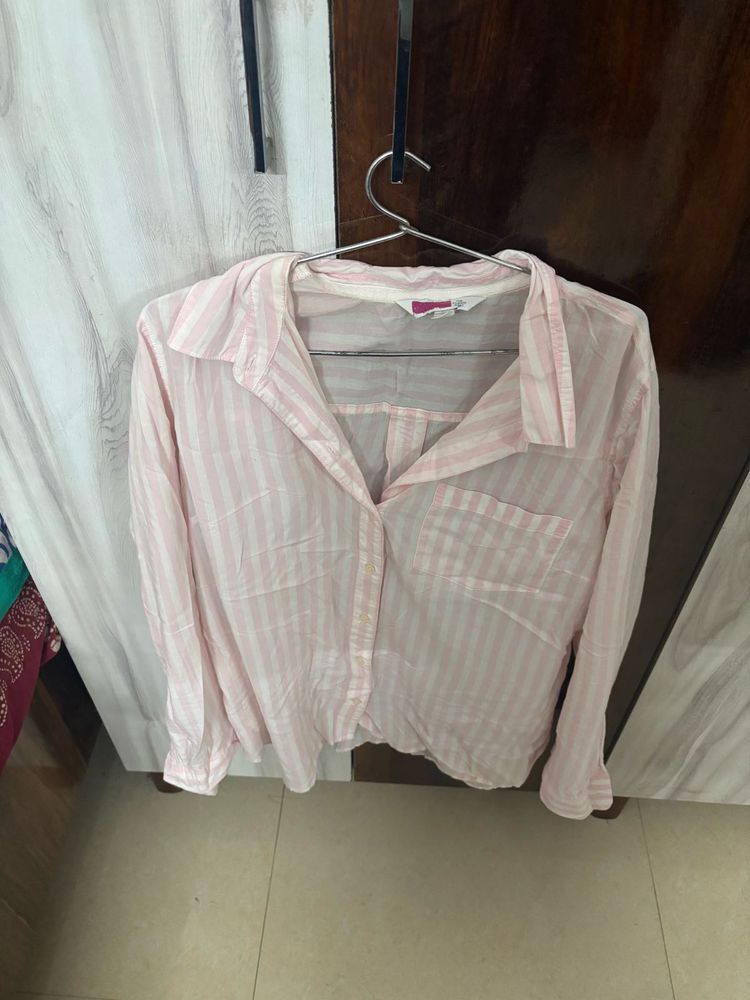 Pink Striped Collared Button-Up Shirt
