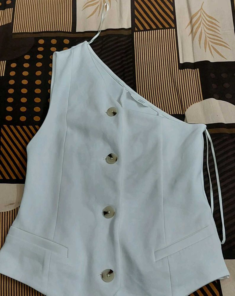 Zara Stylish One-Shoulder White Top